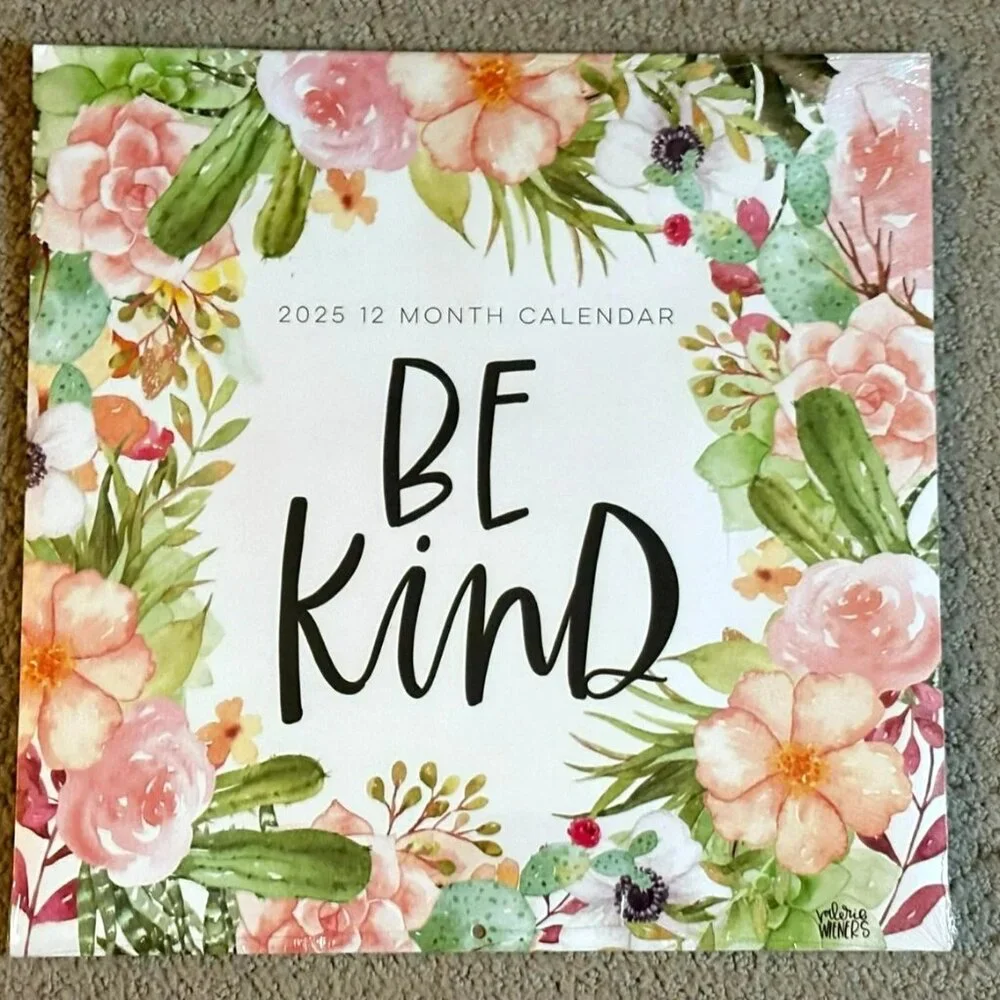 Be Kind 2025 Wall Calendar Floral Cactus Theme 12 Month Inspirational Planner